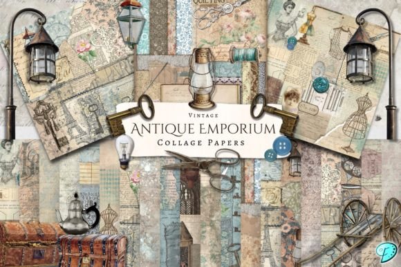 Download Antique Emporium Digital Collage Papers - Paper Collection