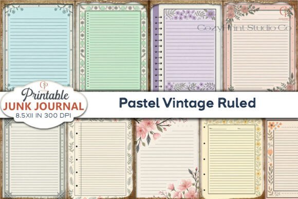 Download Pastel Vintage Ruled Junk Journal Pages - Premium Bundle