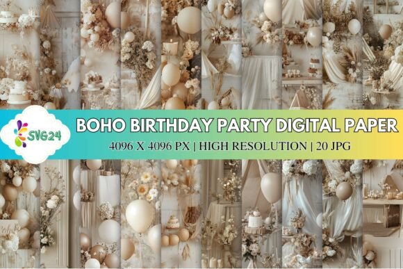 Download Boho Birthday Party Digital Paper - Paper Collection