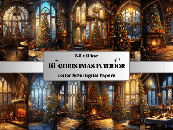 Download Christmas Interior Scenes Digital Paper - Interior Collection