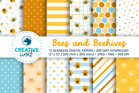 Download Bees and Beehives Seamless Digital Paper - Paper Collection