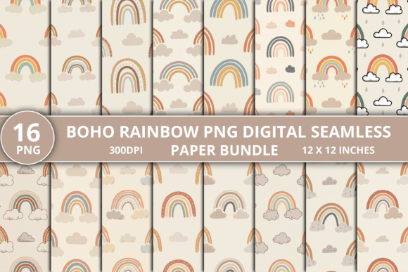 Download Boho Rainbow PNG Digital Paper Bundle - Paper Collection