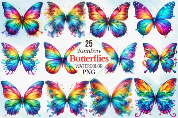 Download Watercolor Rainbow Butterflies Clipart - Premium Resources
